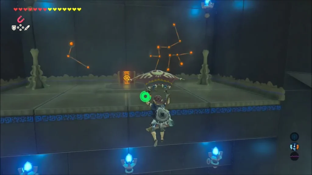 Link gliding down toward the second chest Link gliding down toward the second chest