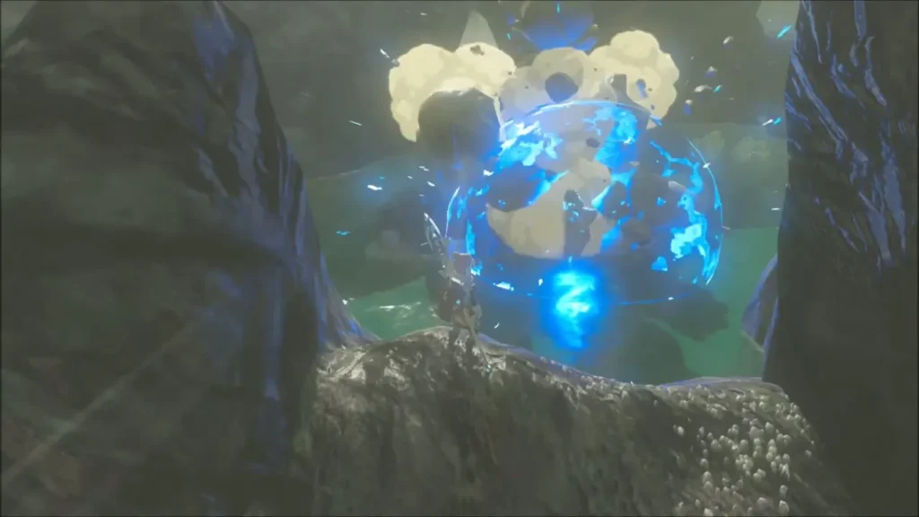Bomb blast shattering a boulder between the rock walls Bomb blast shattering a boulder between the rock walls