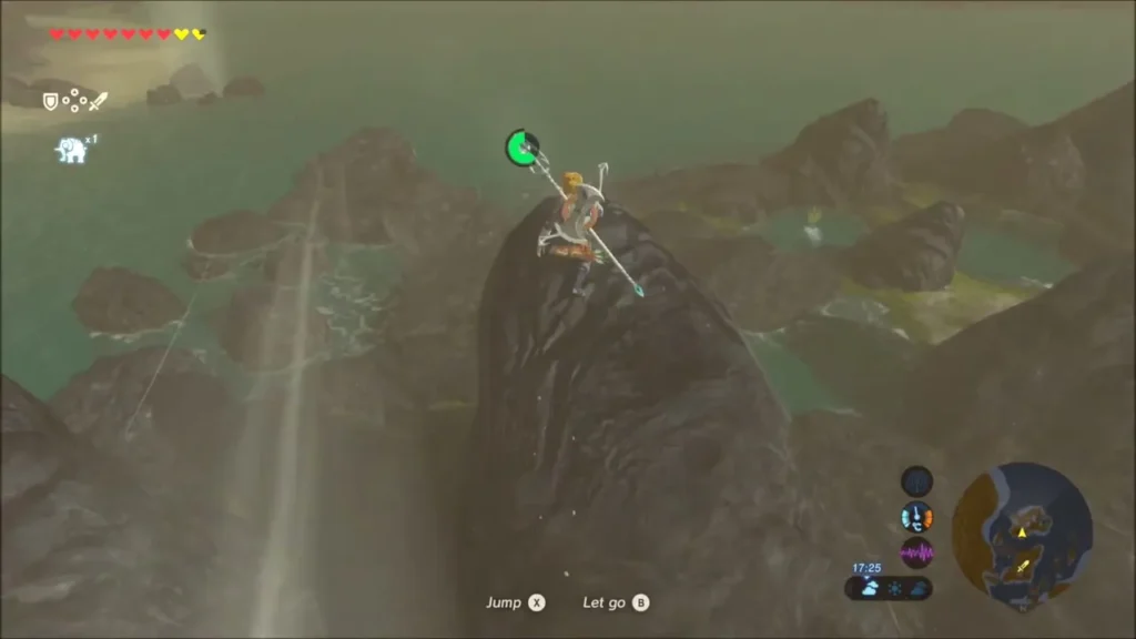 Link standing on the highest rock peak in the lagoon Link standing on the highest rock peak in the lagoon