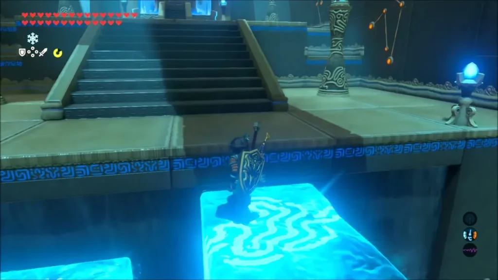 Link on an ice step below the stairs toward the monk Link on an ice step below the stairs toward the monk