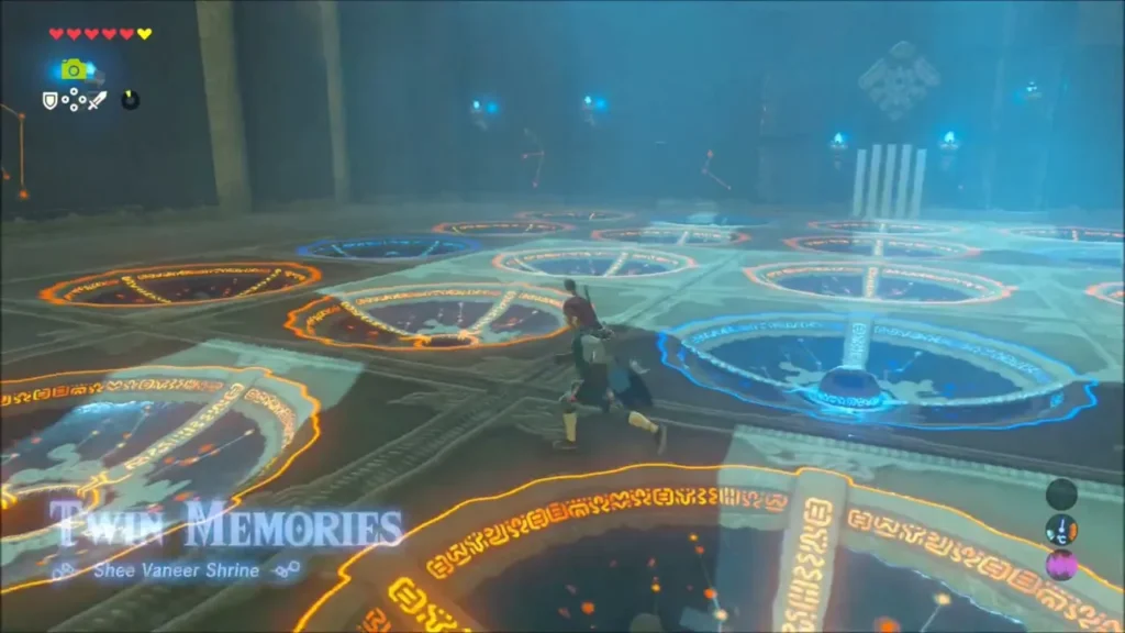 Link crossing the grid of hollows with spheres lighting the bowls