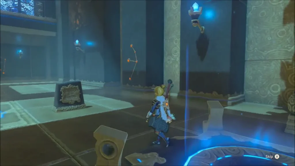 Link beside the stone sign in the shrine chamber