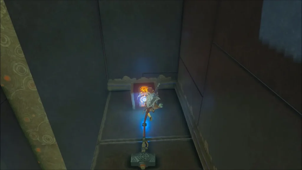 Link opening the glowing chest on the high ledge Link opening the glowing chest on the high ledge