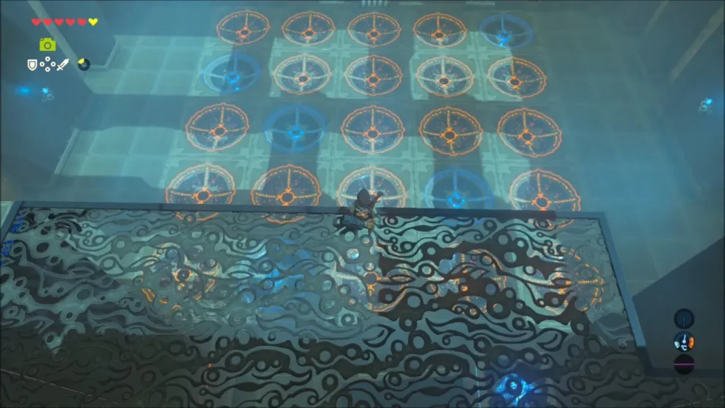 The 5x5 grid of bowls on the floor with some lit spheres The 5x5 grid of bowls on the floor with some lit spheres