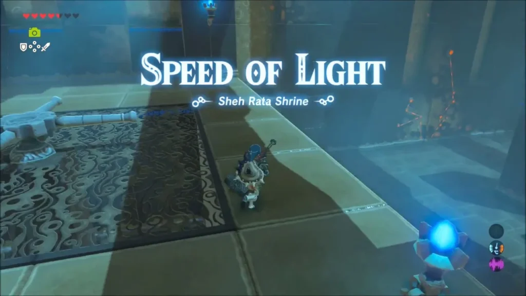 Sheh Rata Shrine title over the first platform as Link enters Sheh Rata Shrine title over the first platform as Link enters