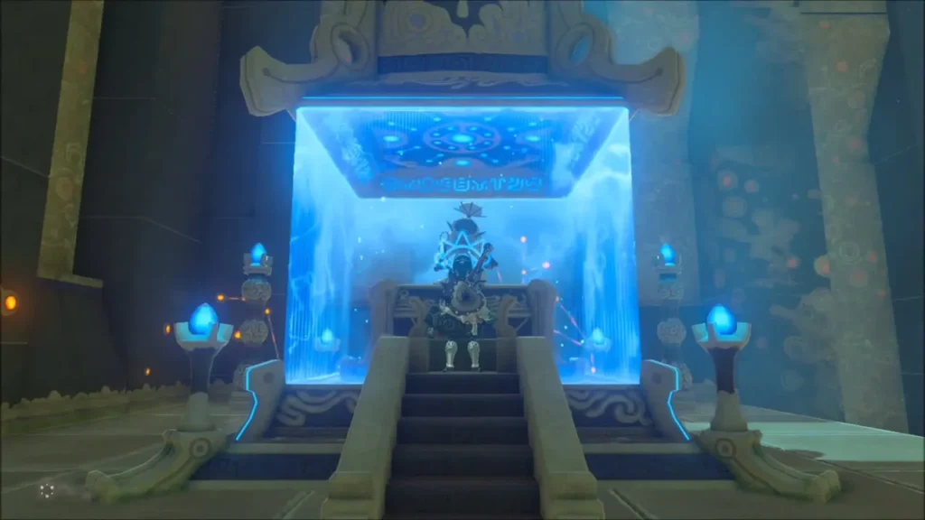 Link at the monk's altar behind the blue barrier Link at the monk's altar behind the blue barrier