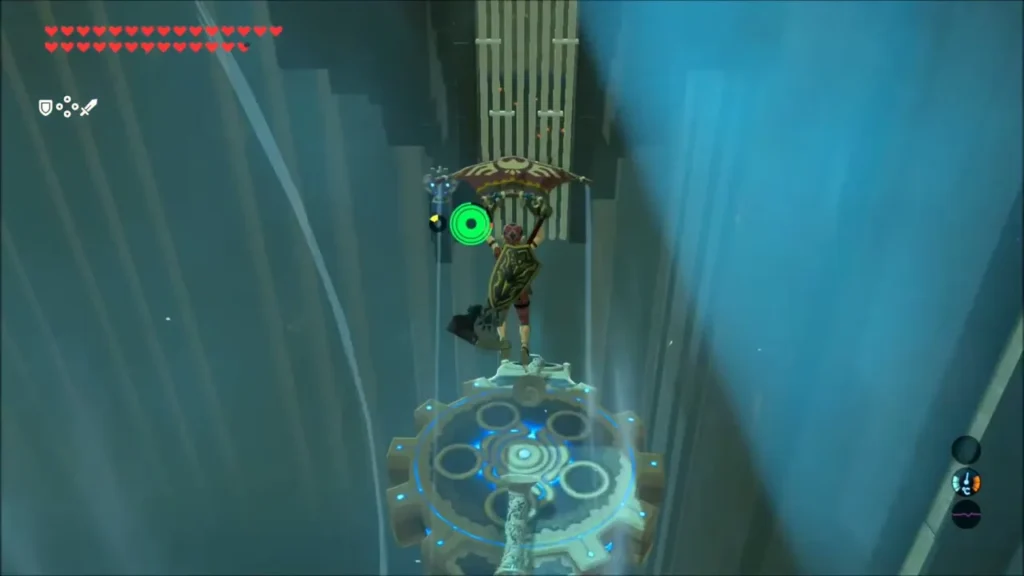 Link gliding above a gear-shaped gust platform Link gliding above a gear-shaped gust platform