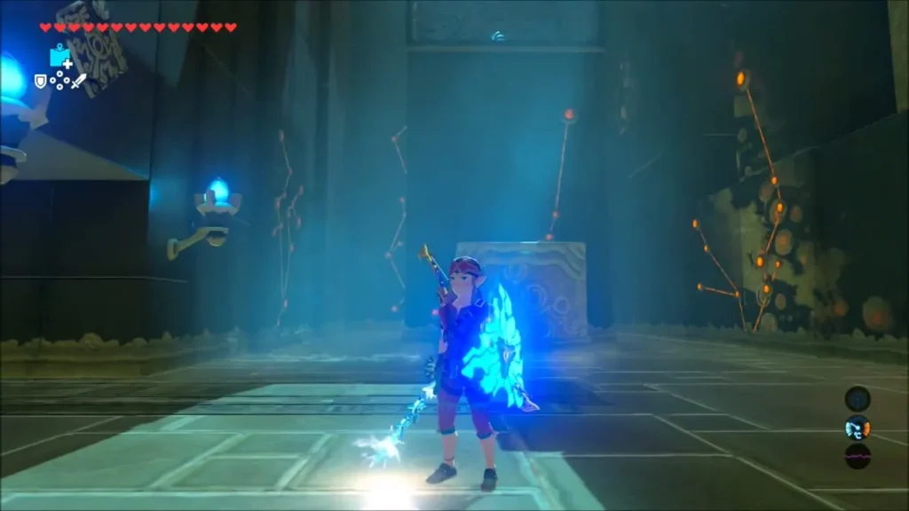 Link with a square bomb in front of the stone block and switch Link with a square bomb in front of the stone block and switch