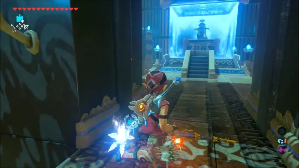 Link running down the hall to Monk Sho Dantu's altar Link running down the hall to Monk Sho Dantu's altar