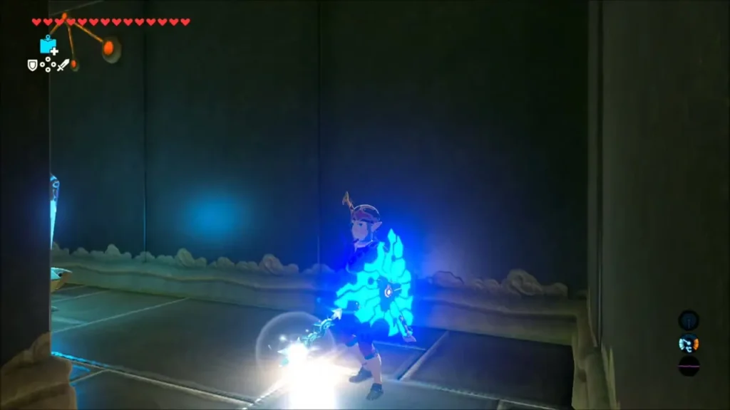 Link holding a square bomb in the mirrored room Link holding a square bomb in the mirrored room