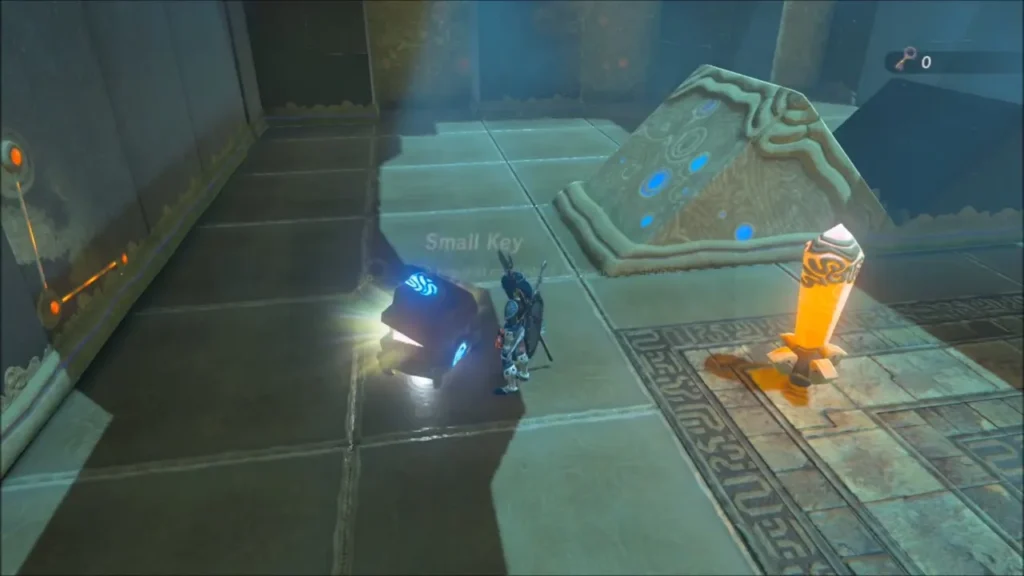 Link at the opened chest holding the Small Key Link at the opened chest holding the Small Key