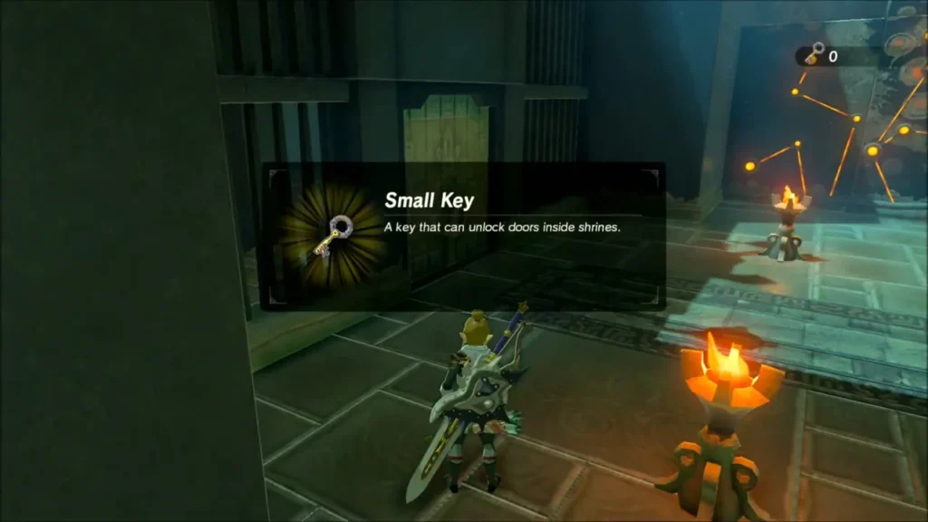Link holding the Small Key in Tah Muhl Shrine Link holding the Small Key in Tah Muhl Shrine