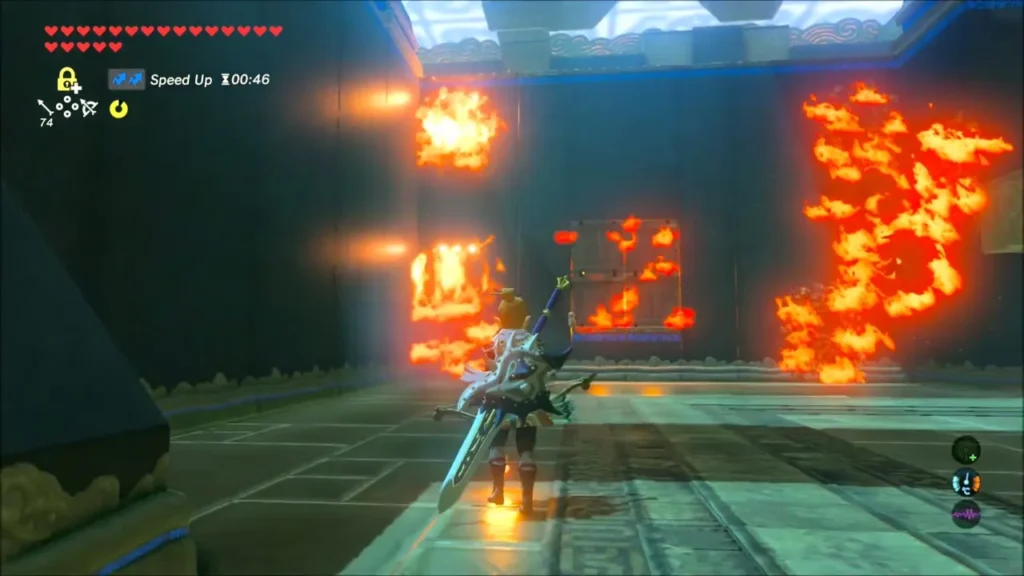 Vines on the shrine wall burning, revealing the passage Vines on the shrine wall burning, revealing the passage