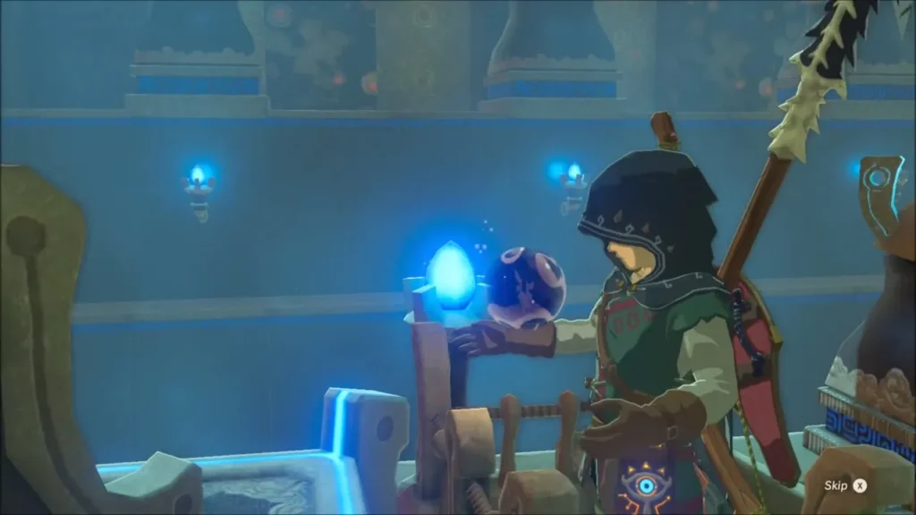 Link receiving the glowing Spirit Orb from the monk Link receiving the glowing Spirit Orb from the monk