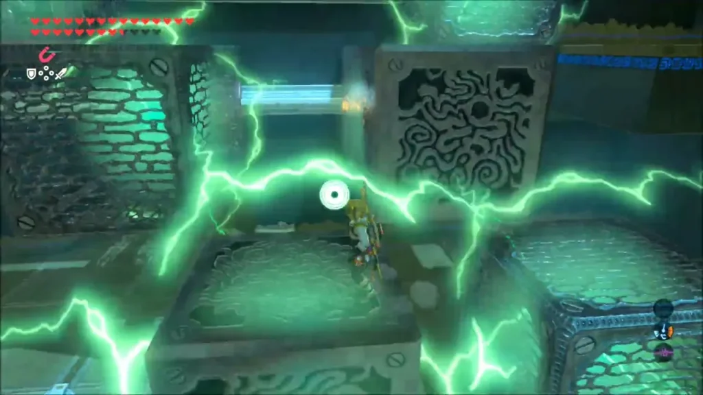 Link climbing across metal blocks arranged as steps Link climbing across metal blocks arranged as steps