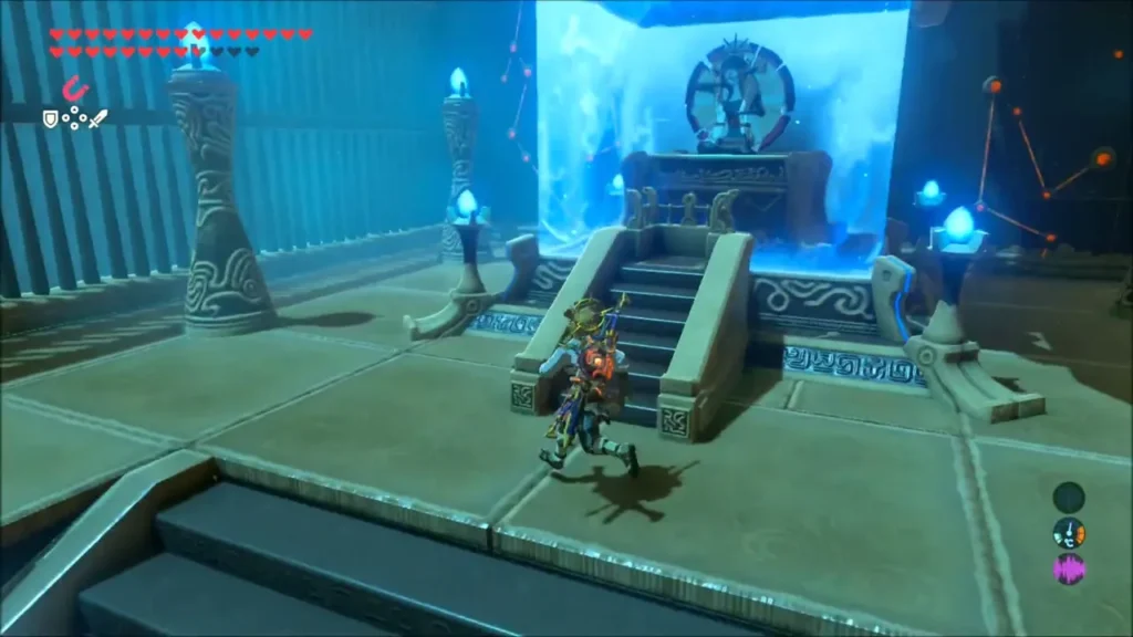 Link running up the stairs to the shrine goal Link running up the stairs to the shrine goal