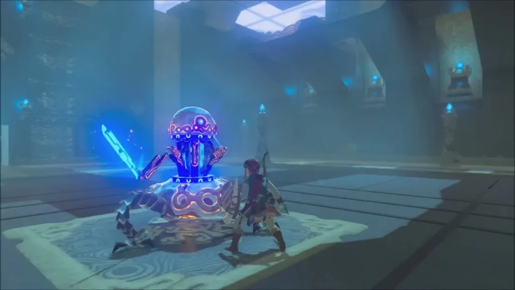 Guardian Scout raising its energy sword in front of Link Guardian Scout raising its energy sword in front of Link