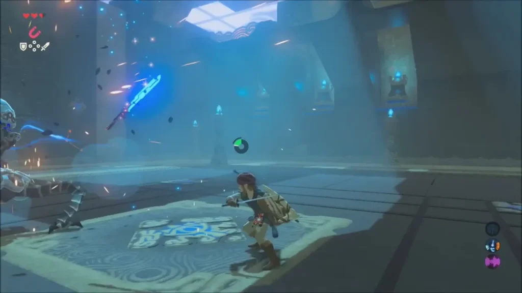 Link finishing the Guardian Scout with a spin attack Link finishing the Guardian Scout with a spin attack