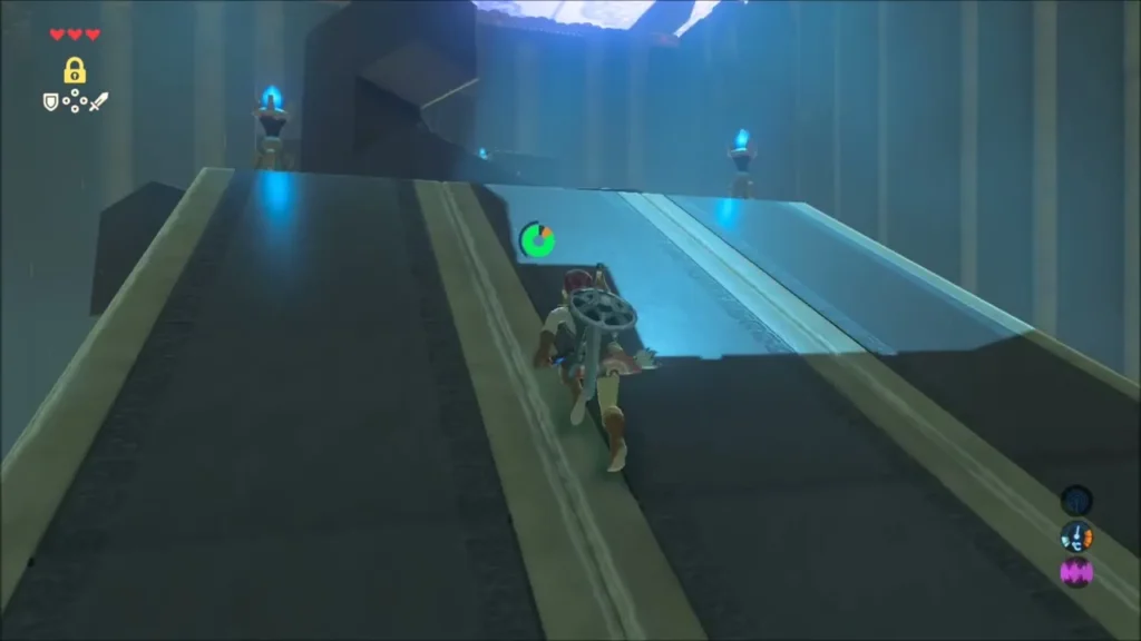 Link crossing the slanted walkway toward the door Link crossing the slanted walkway toward the door