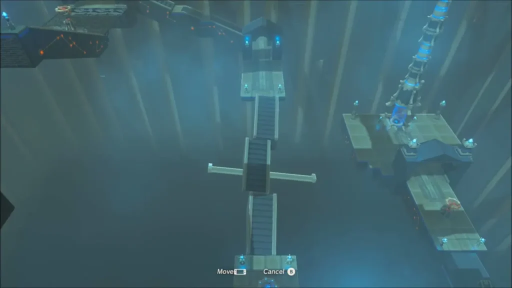 Stairwell flipped upright, forming a path across the gap Stairwell flipped upright, forming a path across the gap