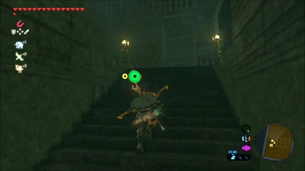 Link running up the final stairs toward the shrine Link running up the final stairs toward the shrine