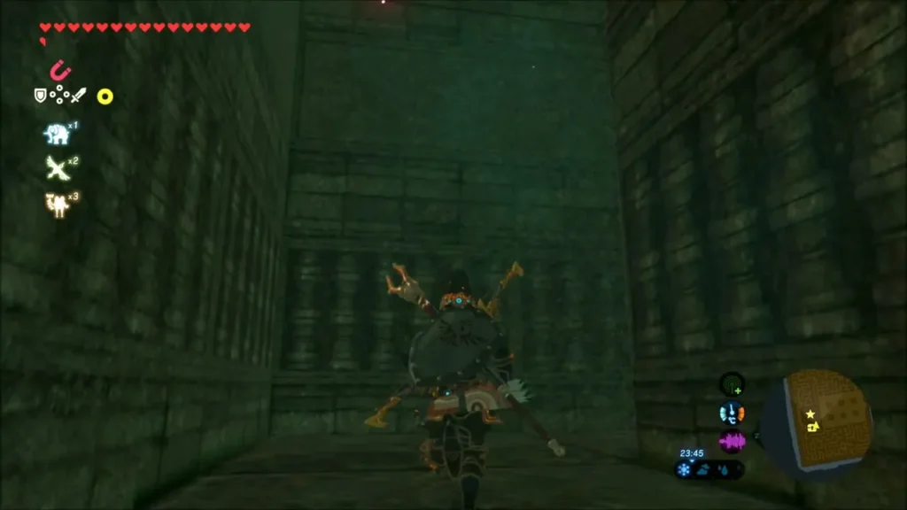 Link heading down a long labyrinth passage Link heading down a long labyrinth passage
