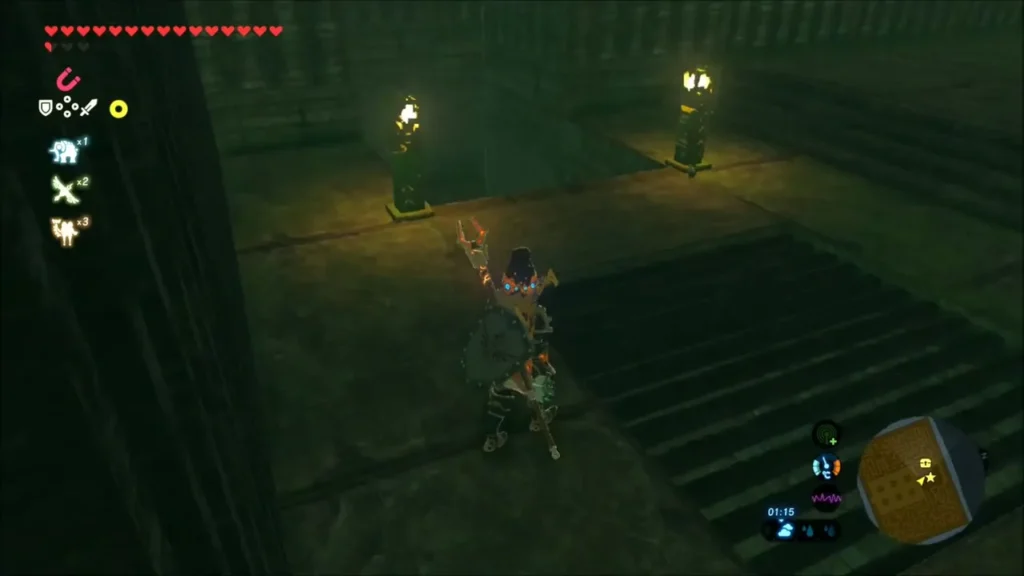 Link at the top of a stair flight beside two lamp posts Link at the top of a stair flight beside two lamp posts