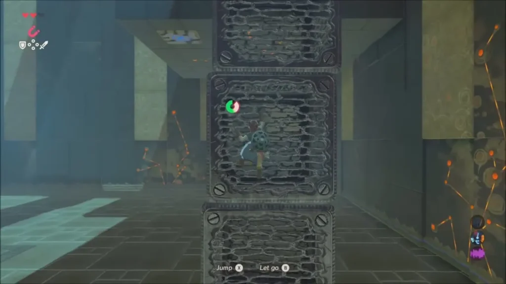 Link climbing a tall tower of stacked crates Link climbing a tall tower of stacked crates