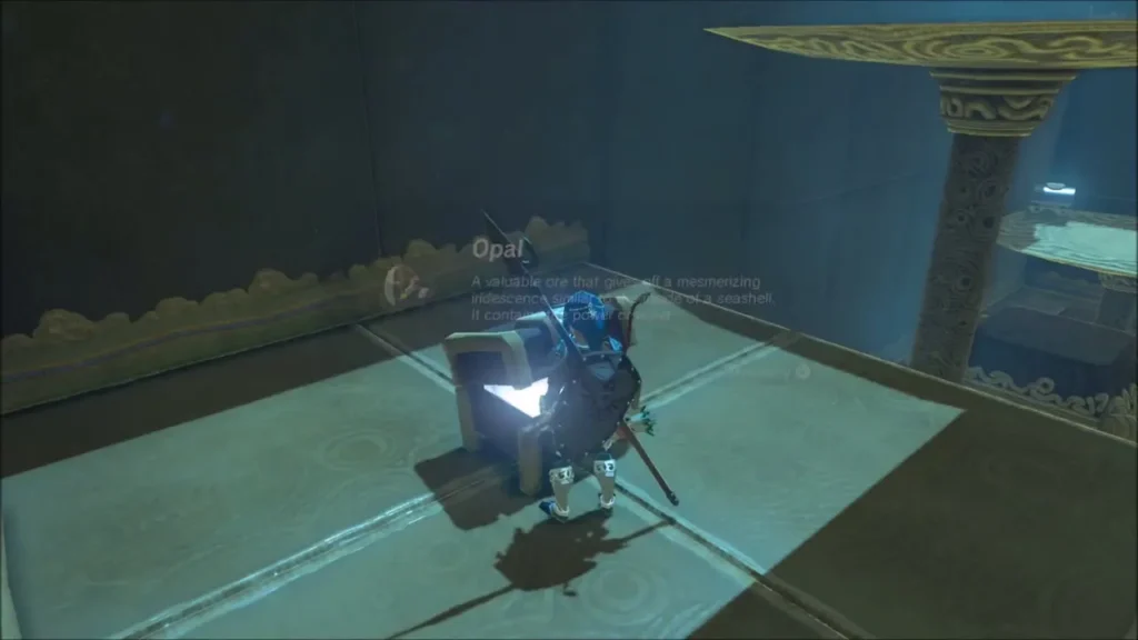 Link opening a chest on the upper platform to claim an Opal Link opening a chest on the upper platform to claim an Opal