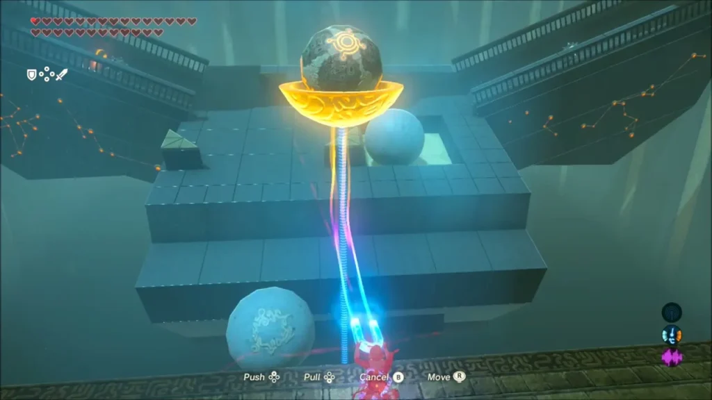 Large orb riding in the golden bowl above the stepped platform Large orb riding in the golden bowl above the stepped platform