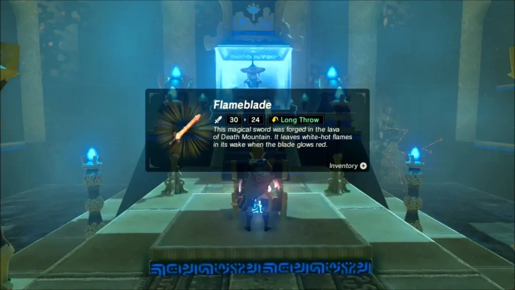 The Flameblade reward box after opening the shrine chest The Flameblade reward box after opening the shrine chest