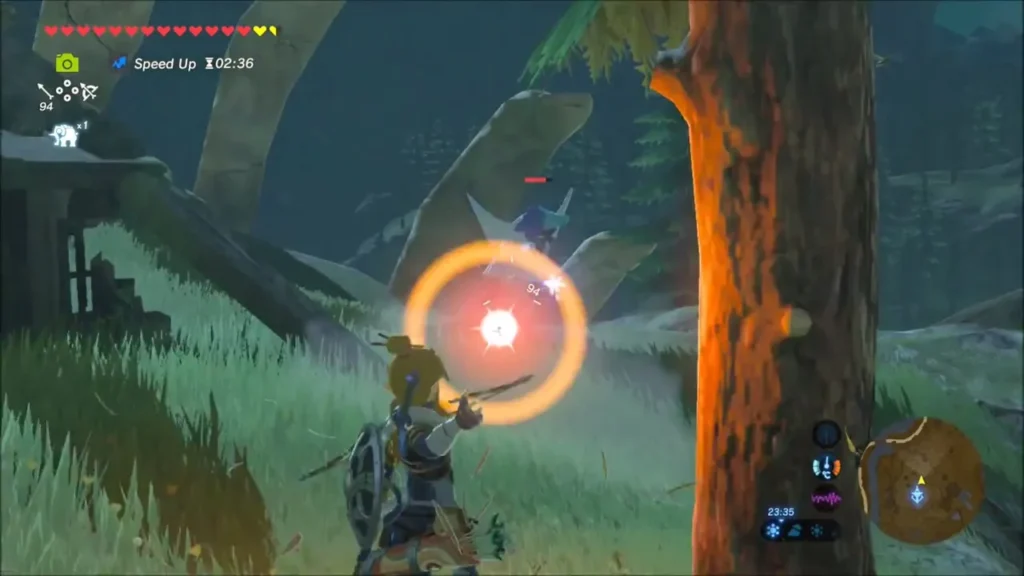 An arrow strikes the Ice Wizzrobe hovering near the ruins An arrow strikes the Ice Wizzrobe hovering near the ruins