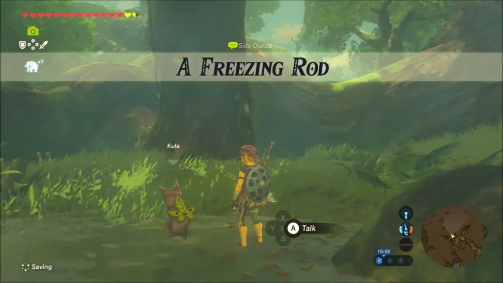 A Freezing Rod quest begins as Link stands beside Kula A Freezing Rod quest begins as Link stands beside Kula