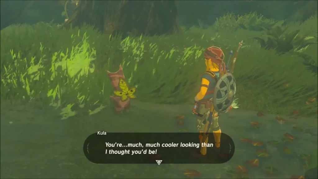 Kula the Korok talking with Link in Korok Forest Kula the Korok talking with Link in Korok Forest