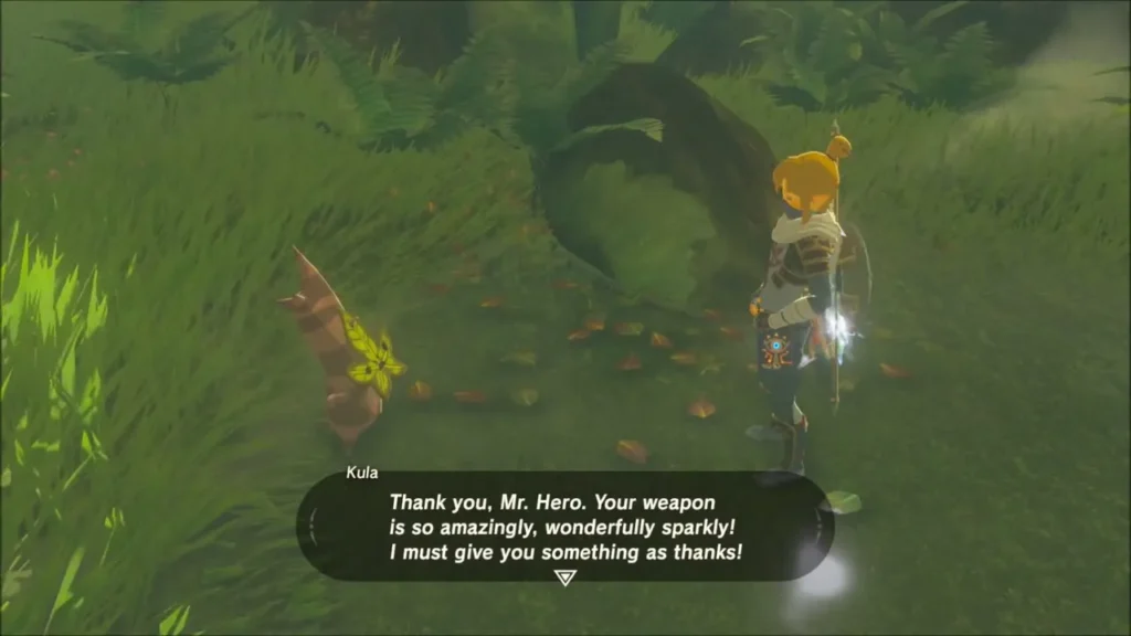 Kula thanking Link for the sparkling rod and offering a reward Kula thanking Link for the sparkling rod and offering a reward