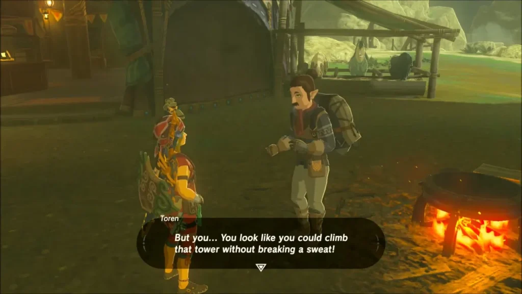 Toren asking Link to climb the tower on his behalf
