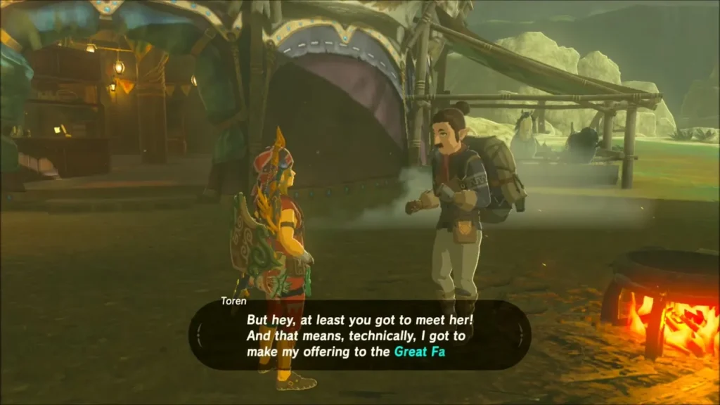 Toren thanking Link and saying he got to make his offering to the Great Fairy