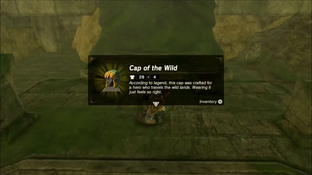 Link receiving the Cap of the Wild from a chest Link receiving the Cap of the Wild from a chest