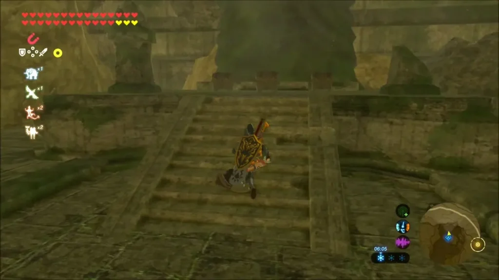 Link climbing worn stone stairs near the Forgotten Temple Link climbing worn stone stairs near the Forgotten Temple