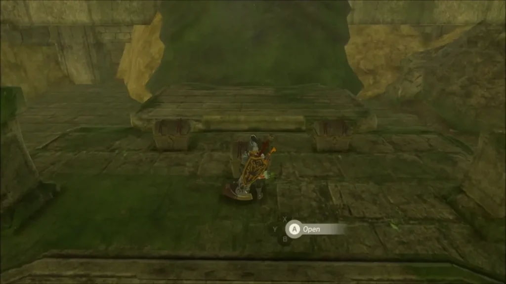 Link at the Goddess Statue base about to open a chest Link at the Goddess Statue base about to open a chest
