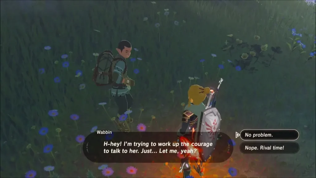 Wabbin nervously asking Link for a moment to talk to her Wabbin nervously asking Link for a moment to talk to her