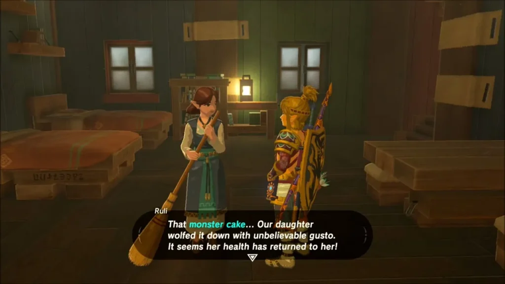 Ruli with her broom saying the monster cake restored her daughter
