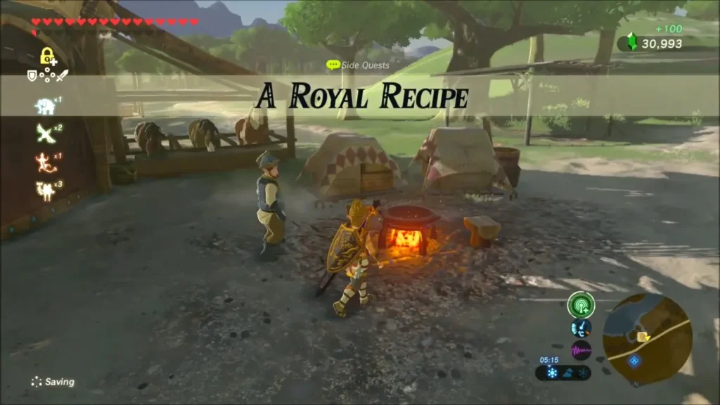 Link at the cooking pot beside Gotter as A Royal Recipe begins Link at the cooking pot beside Gotter as A Royal Recipe begins