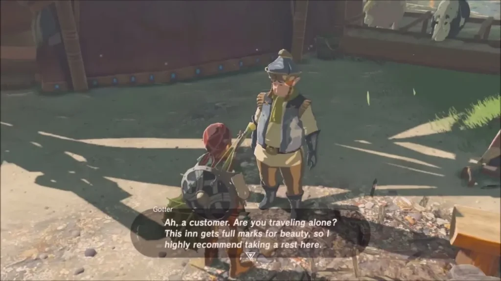 Link speaking with Gotter in the Riverside Stable yard Link speaking with Gotter in the Riverside Stable yard