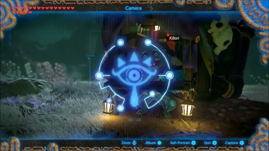 Sheikah Slate camera aimed at Kilton with his red exclamation mark showing Sheikah Slate camera aimed at Kilton with his red exclamation mark showing