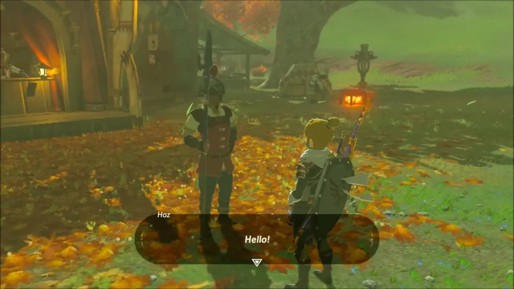 Link greeting Hoz the guard at East Akkala Stable Link greeting Hoz the guard at East Akkala Stable