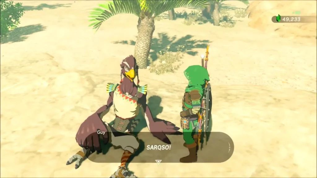 Guy the Rito cheering beside Link after receiving the Chilly Elixir Guy the Rito cheering beside Link after receiving the Chilly Elixir