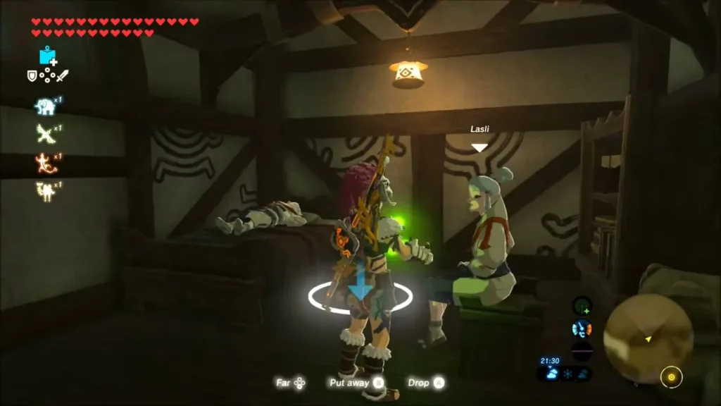 Link holding up fireflies to release them in Lasli's house Link holding up fireflies to release them in Lasli's house