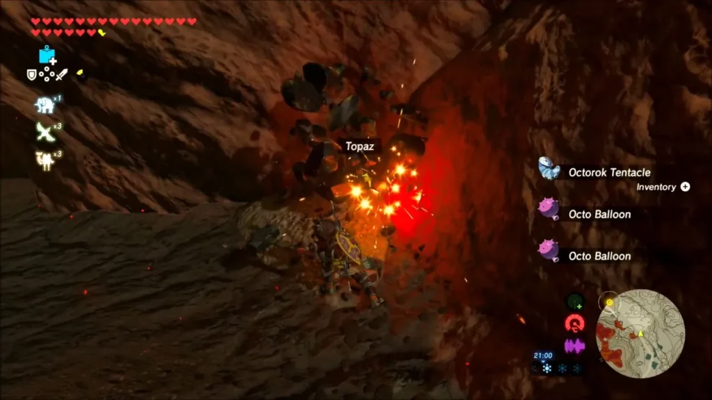 A bomb blast cracking a rock wall to reveal ore A bomb blast cracking a rock wall to reveal ore
