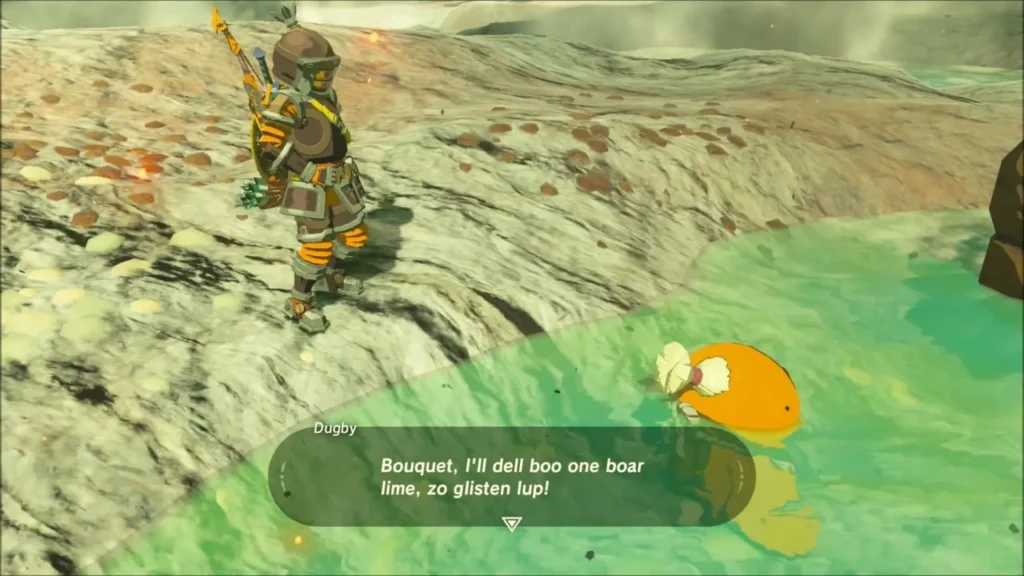 Dugby bobbing in the green hot spring beside Link Dugby bobbing in the green hot spring beside Link